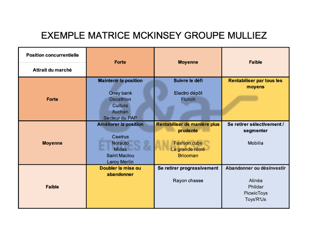 Matrice McKinsey des marques et enseignes du groupe Mulliez